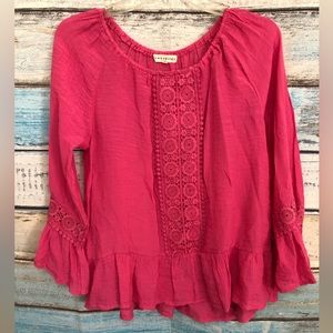 Retrology Womens Peasant Top Flounce Sleeves Fuchsia Size Small
